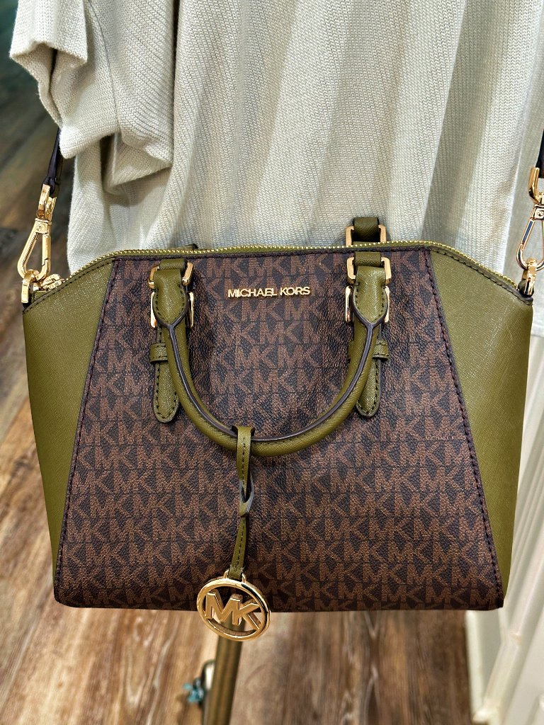 Michael Kors Ciara Md Messenger Satchel Olive Brown Mk Signature Crossbody Bag